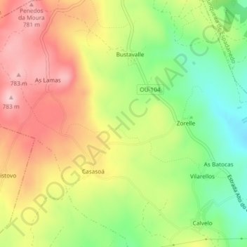 Mappa topografica A Irixoa, altitudine, rilievo