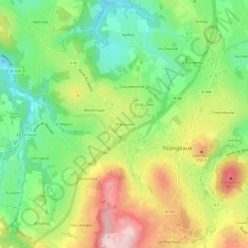 Mappa topografica Villeneuve, altitudine, rilievo