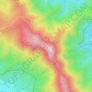 Mappa topografica Coll de la Verdera, altitudine, rilievo