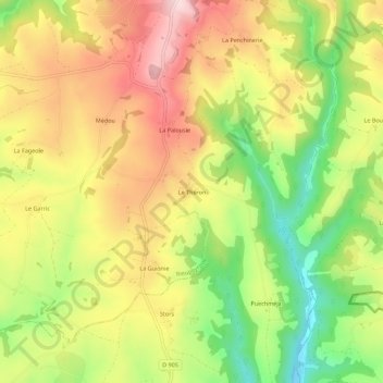 Mappa topografica Le Théron, altitudine, rilievo