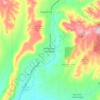 Mappa topografica Whiteriver, altitudine, rilievo