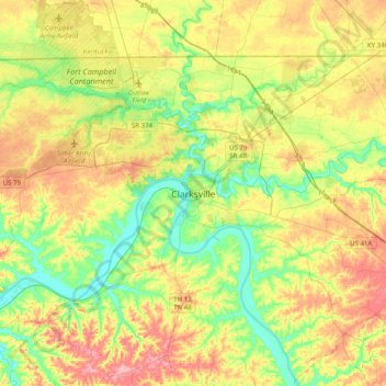 Mappa topografica Clarksville, altitudine, rilievo