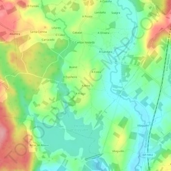 Mappa topografica A Brea, altitudine, rilievo