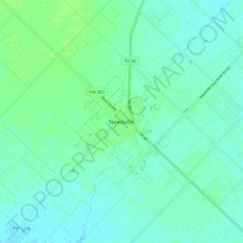 Mappa topografica Needville, altitudine, rilievo