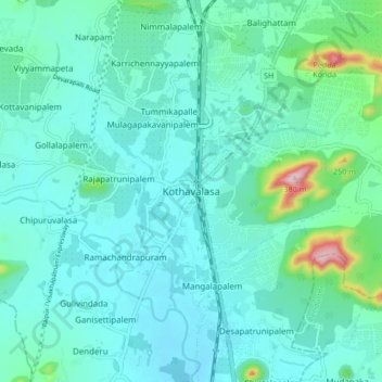 Mappa topografica Kothavalasa, altitudine, rilievo