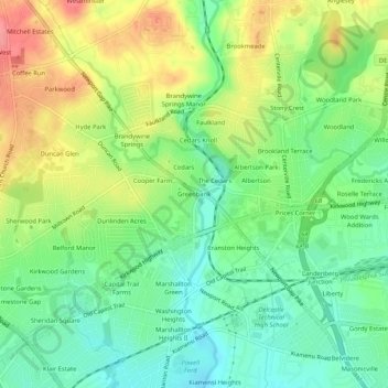 Mappa topografica Greenbank, altitudine, rilievo