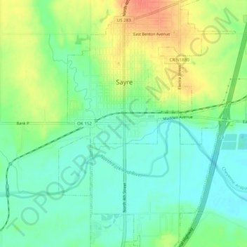 Mappa topografica Sayre, altitudine, rilievo
