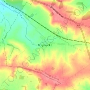 Mappa topografica Braybrooke, altitudine, rilievo