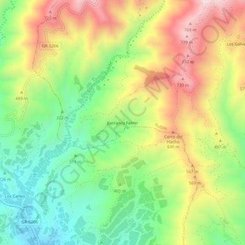 Mappa topografica Barranco Ferrer, altitudine, rilievo