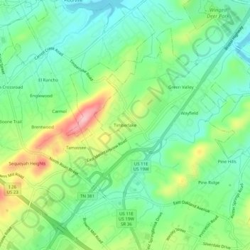 Mappa topografica Timberlake, altitudine, rilievo