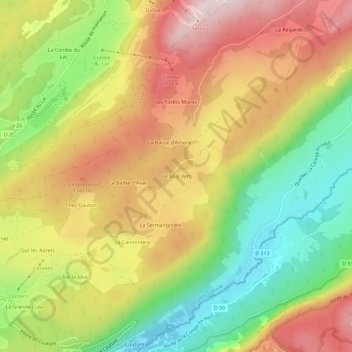 Mappa topografica Le Bois Vert, altitudine, rilievo