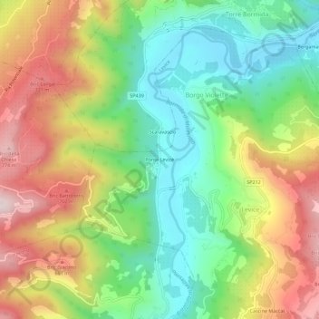 Mappa topografica Ponte Levice, altitudine, rilievo