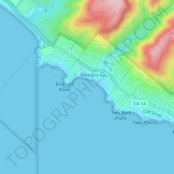 Mappa topografica Emerald Bay, altitudine, rilievo