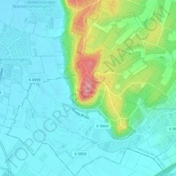 Mappa topografica Tuniberg, altitudine, rilievo