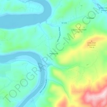 Mappa topografica Hiwassee, altitudine, rilievo