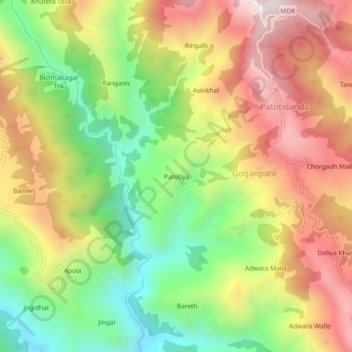 Mappa topografica Patotiya, altitudine, rilievo
