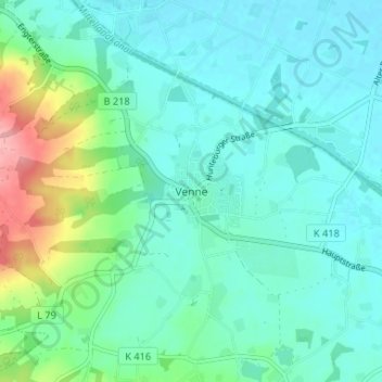 Mappa topografica Venne, altitudine, rilievo