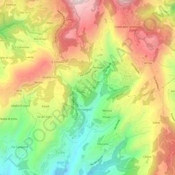 Mappa topografica Prun, altitudine, rilievo