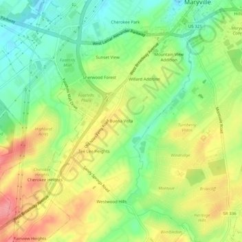 Mappa topografica Buena Vista, altitudine, rilievo