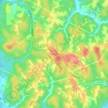 Mappa topografica Red Hill, altitudine, rilievo