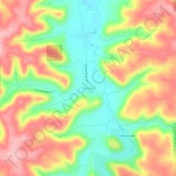 Mappa topografica Sheldon, altitudine, rilievo
