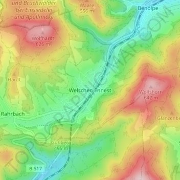 Mappa topografica Welschen Ennest, altitudine, rilievo