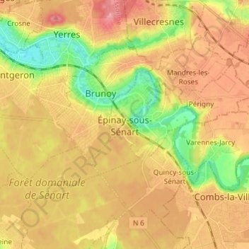 Mappa topografica Épinay-sous-Sénart, altitudine, rilievo
