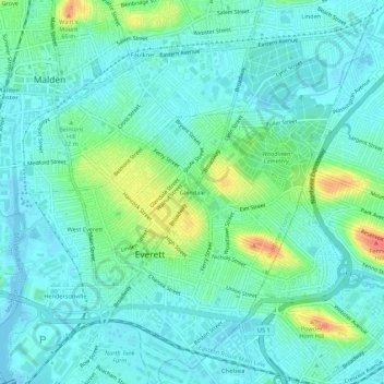 Mappa topografica Glendale, altitudine, rilievo