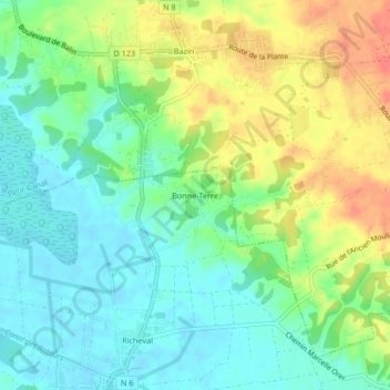 Mappa topografica Bonne-Terre, altitudine, rilievo