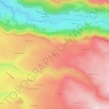 Mappa topografica Noux, altitudine, rilievo