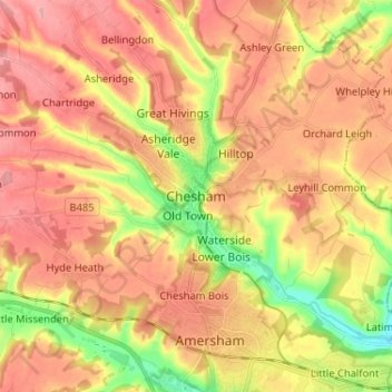 Mappa topografica Chesham, altitudine, rilievo