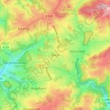 Mappa topografica Spitze, altitudine, rilievo