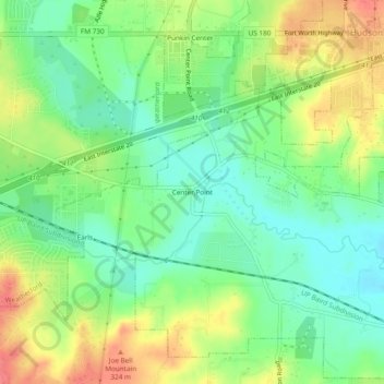 Mappa topografica Center Point, altitudine, rilievo