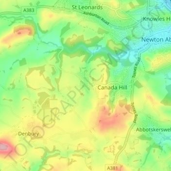 Mappa topografica East Ogwell, altitudine, rilievo