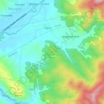 Mappa topografica Colle Castelluccio, altitudine, rilievo
