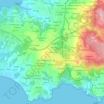 Mappa topografica O Camiño Grande, altitudine, rilievo