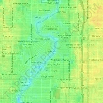 Mappa topografica Lamont, altitudine, rilievo