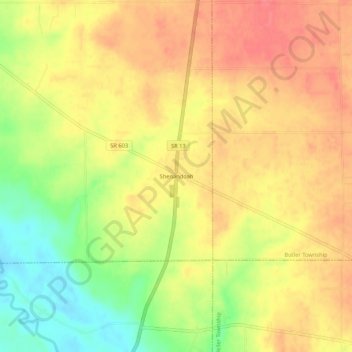 Mappa topografica Shenandoah, altitudine, rilievo