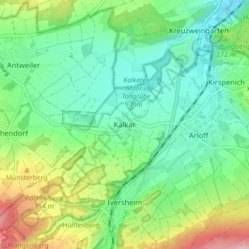 Mappa topografica Kalkar, altitudine, rilievo
