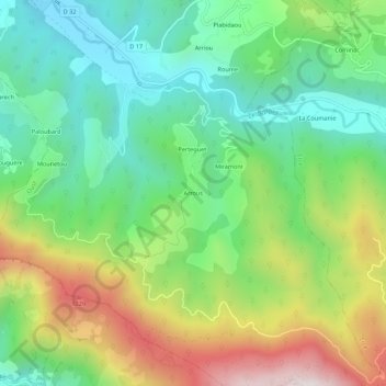 Mappa topografica Arrous, altitudine, rilievo