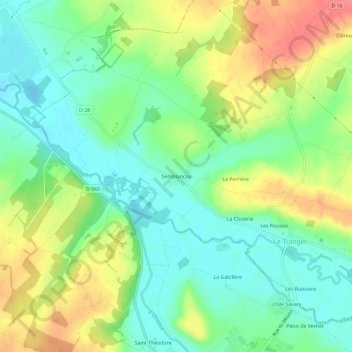 Mappa topografica Semblancay, altitudine, rilievo
