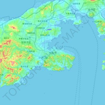 Mappa topografica 大连市, altitudine, rilievo
