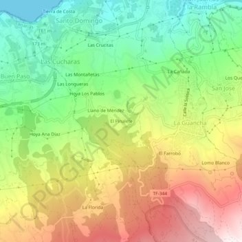 Mappa topografica El Pinalete, altitudine, rilievo