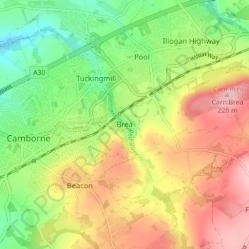 Mappa topografica Brea, altitudine, rilievo