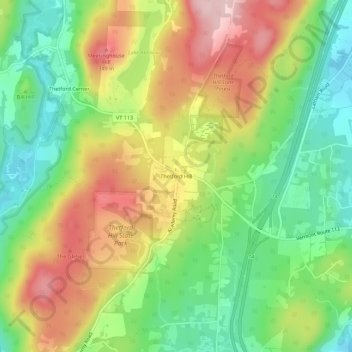 Mappa topografica Thetford Hill, altitudine, rilievo