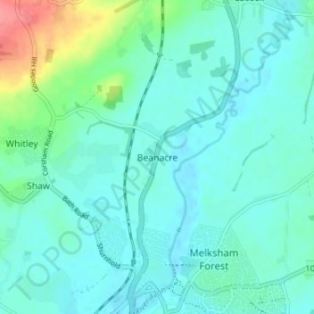 Mappa topografica Beanacre, altitudine, rilievo