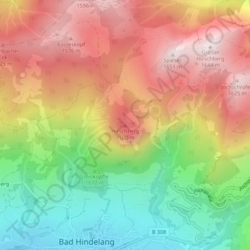 Mappa topografica Hirschberg, altitudine, rilievo