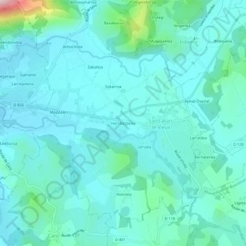 Mappa topografica Herribazterra, altitudine, rilievo