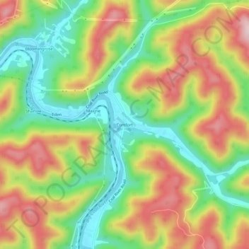 Mappa topografica Comfort, altitudine, rilievo