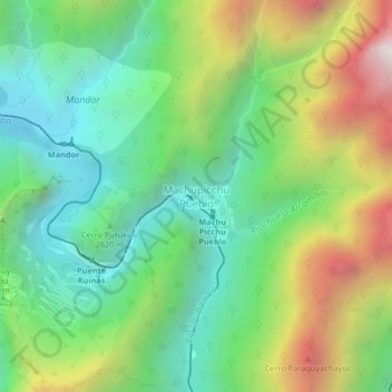 Mappa topografica Machupicchu Pueblo, altitudine, rilievo